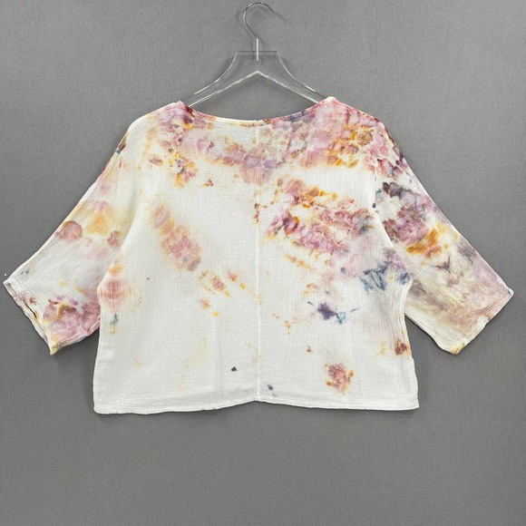 MEO MELI Shirt Womens One Size Hand Dyed Scoop Neck Cotton Linen Gauze Top NWOT - Picture 2 of 11